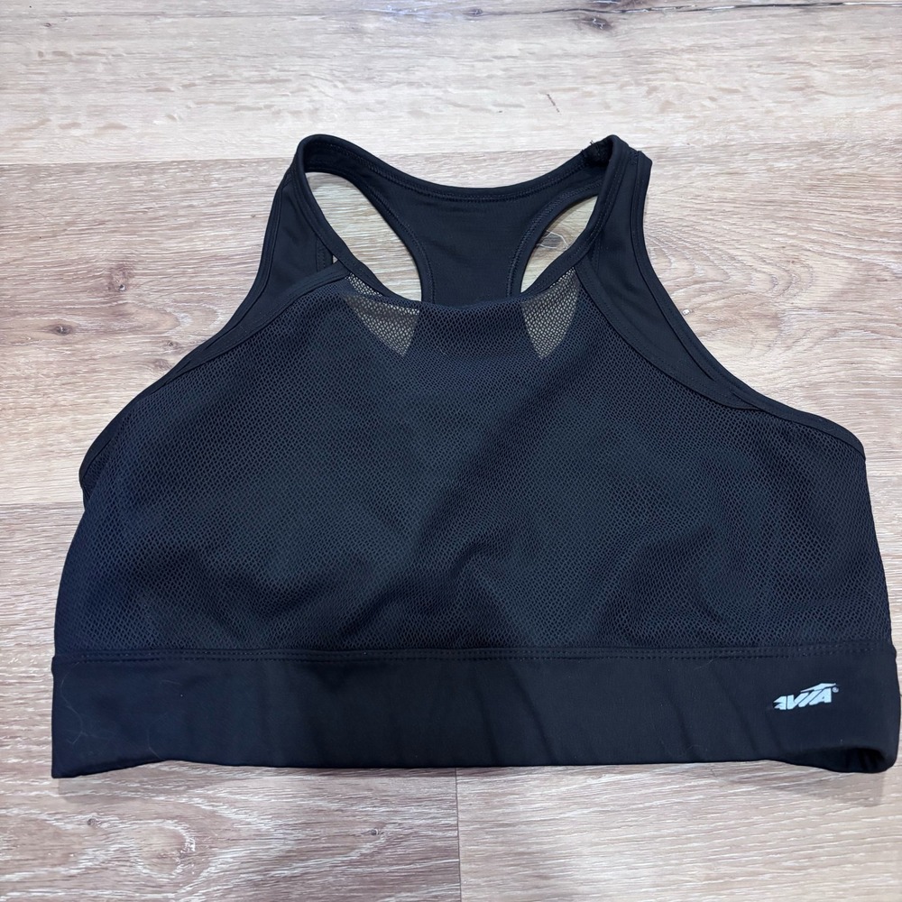 Avia Womens Black High Neck Mesh Racerback Sports Bra Size Large AVL18045
